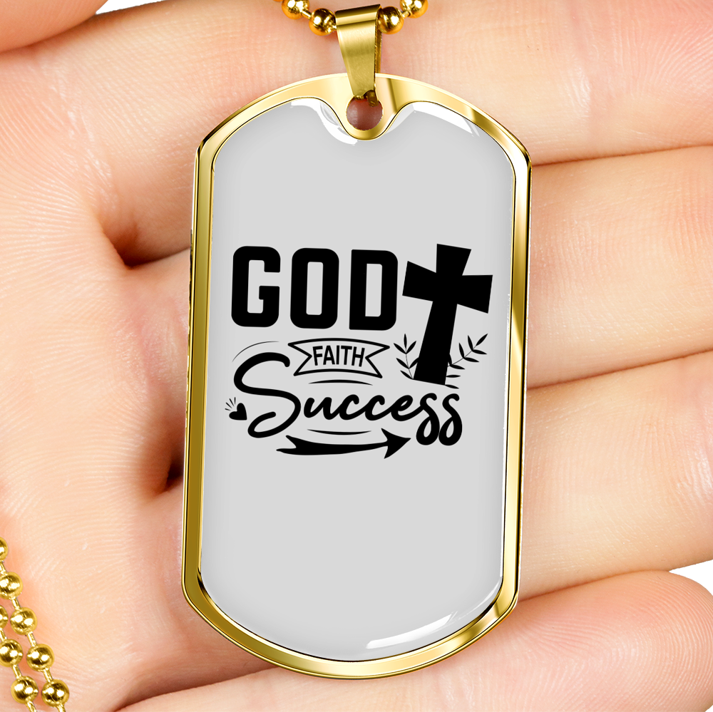 God Success Necklace Stainless Steel or 18k Gold Dog Tag 24" Chain-Express Your Love Gifts