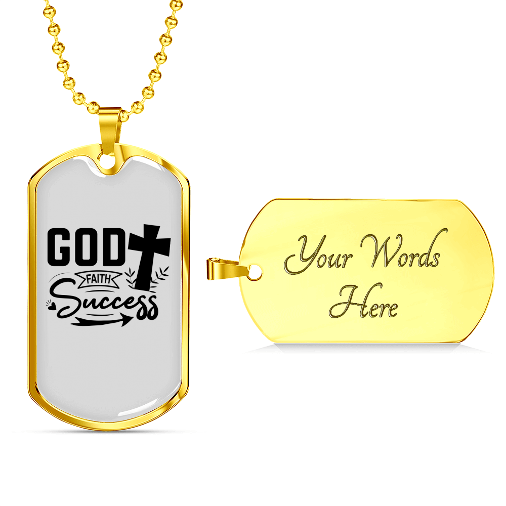 God Success Necklace Stainless Steel or 18k Gold Dog Tag 24" Chain-Express Your Love Gifts