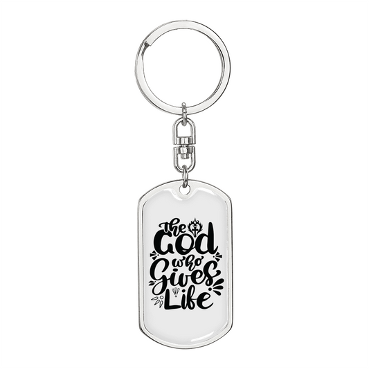 God Who Gives Life Keychain Stainless Steel or 18k Gold Dog Tag Keyring-Express Your Love Gifts