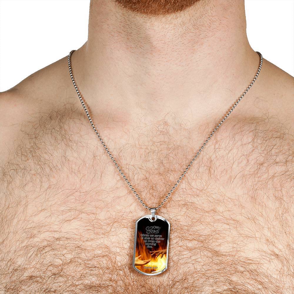 God Will Deliver Us From The Fire Necklace Stainless Steel or 18k Gold Dog Tag 24" Chain-Express Your Love Gifts