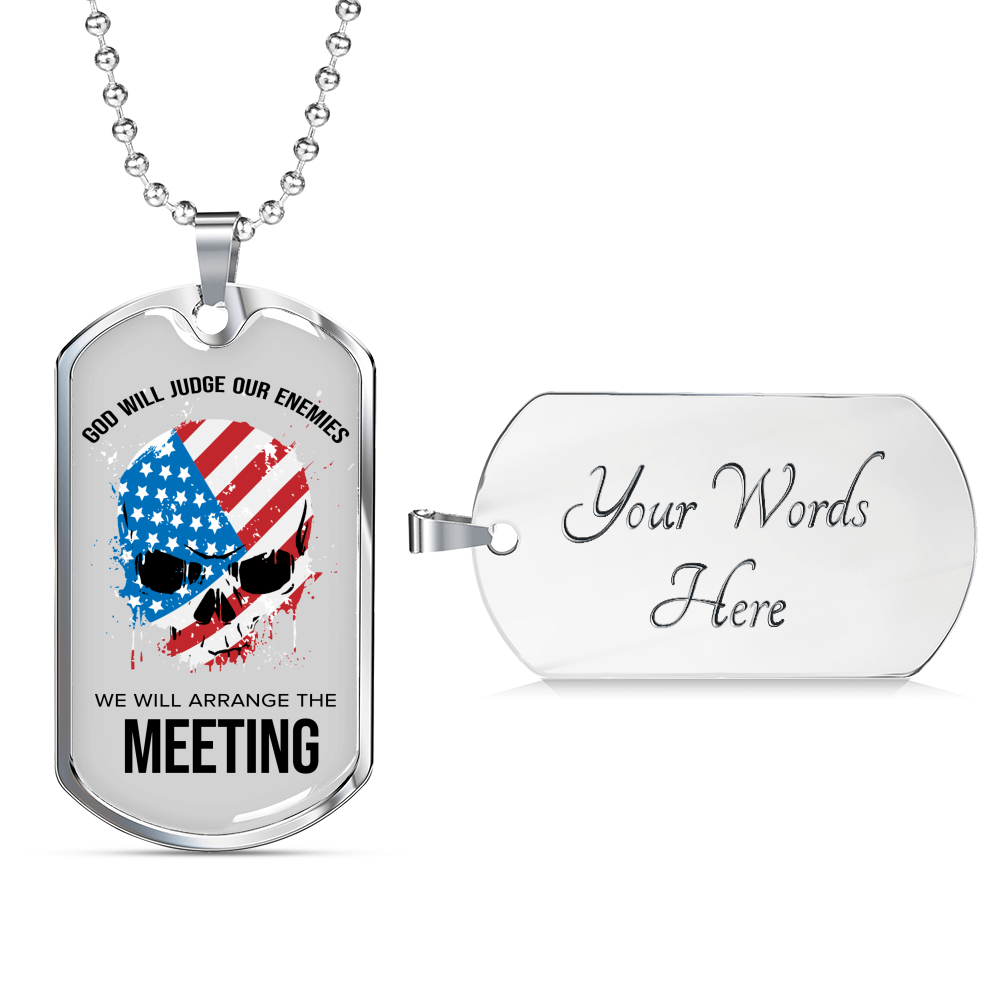 God Will Judge Our Enemies Meeting Necklace Stainless Steel or 18k Gold Dog Tag 24" Chain-Express Your Love Gifts