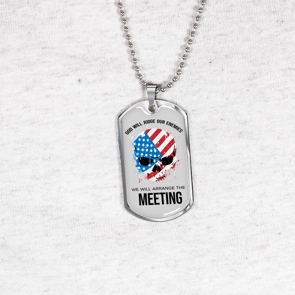 God Will Judge Our Enemies Meeting Necklace Stainless Steel or 18k Gold Dog Tag 24" Chain-Express Your Love Gifts