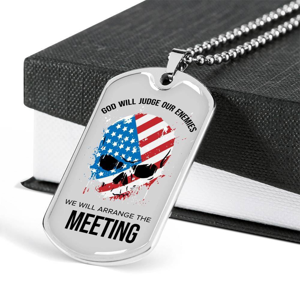 God Will Judge Our Enemies Meeting Necklace Stainless Steel or 18k Gold Dog Tag 24" Chain-Express Your Love Gifts
