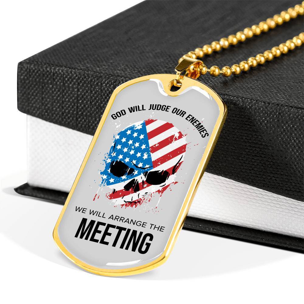 God Will Judge Our Enemies Meeting Necklace Stainless Steel or 18k Gold Dog Tag 24" Chain-Express Your Love Gifts