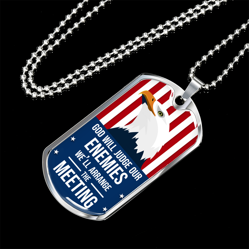 God Will Judge Our Enemies Necklace Stainless Steel or 18k Gold Dog Tag 24" Chain-Express Your Love Gifts