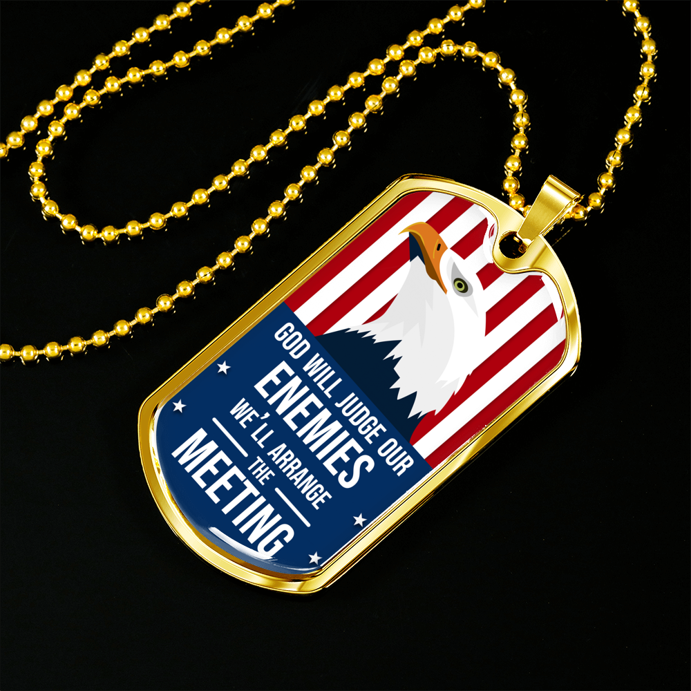 God Will Judge Our Enemies Necklace Stainless Steel or 18k Gold Dog Tag 24" Chain-Express Your Love Gifts