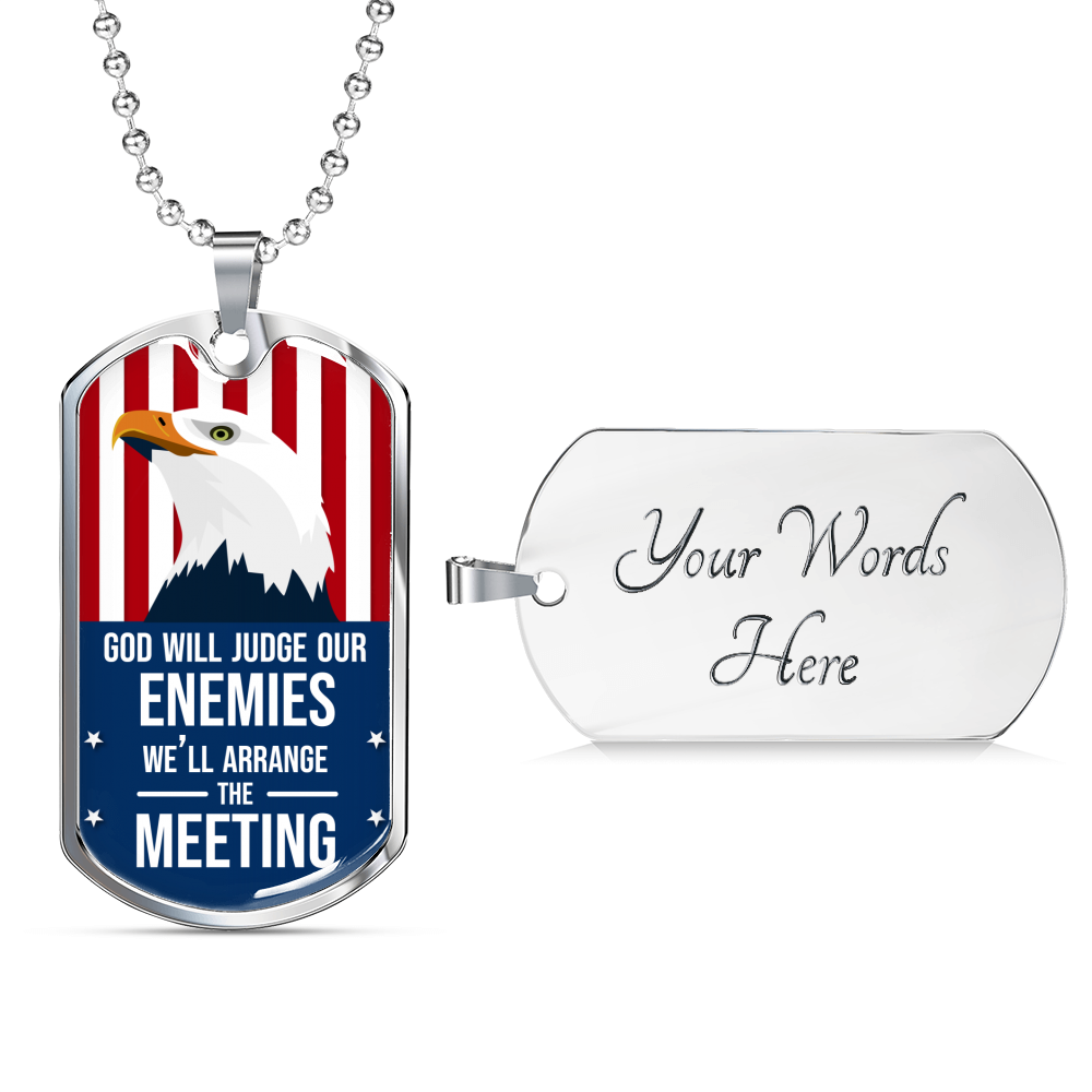 God Will Judge Our Enemies Necklace Stainless Steel or 18k Gold Dog Tag 24" Chain-Express Your Love Gifts