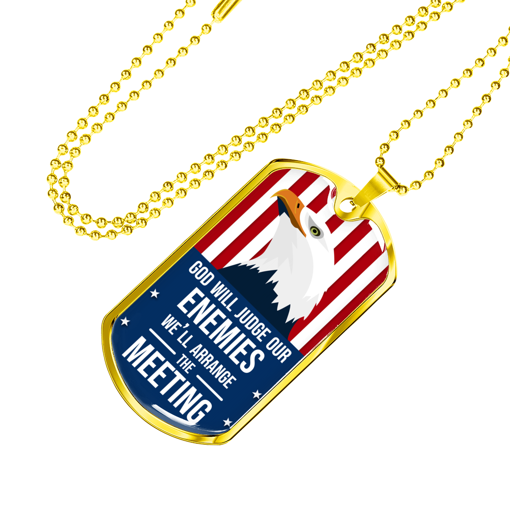 God Will Judge Our Enemies Necklace Stainless Steel or 18k Gold Dog Tag 24" Chain-Express Your Love Gifts