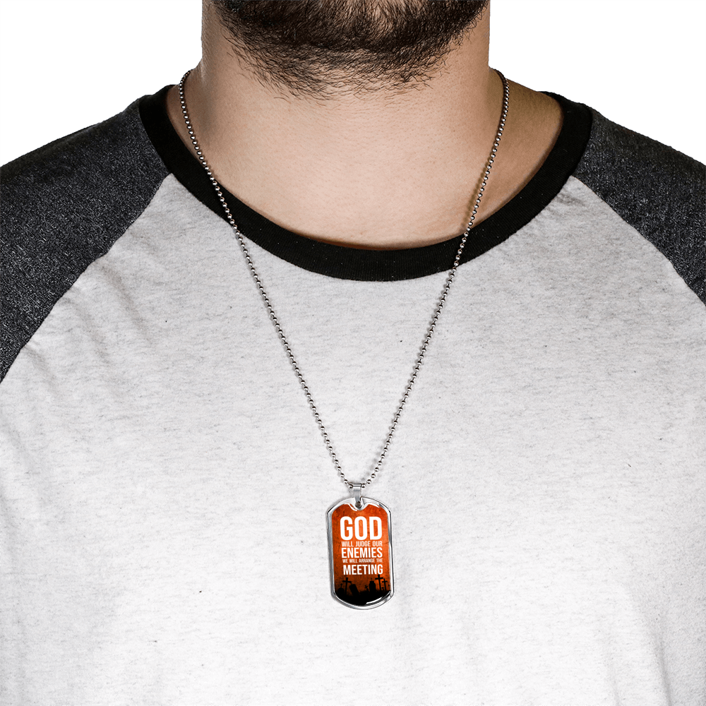 God Will Judge Our Enemies Orange Necklace Stainless Steel or 18k Gold Dog Tag 24" Chain-Express Your Love Gifts
