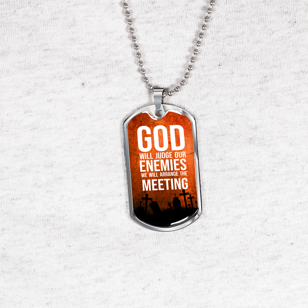 God Will Judge Our Enemies Orange Necklace Stainless Steel or 18k Gold Dog Tag 24" Chain-Express Your Love Gifts