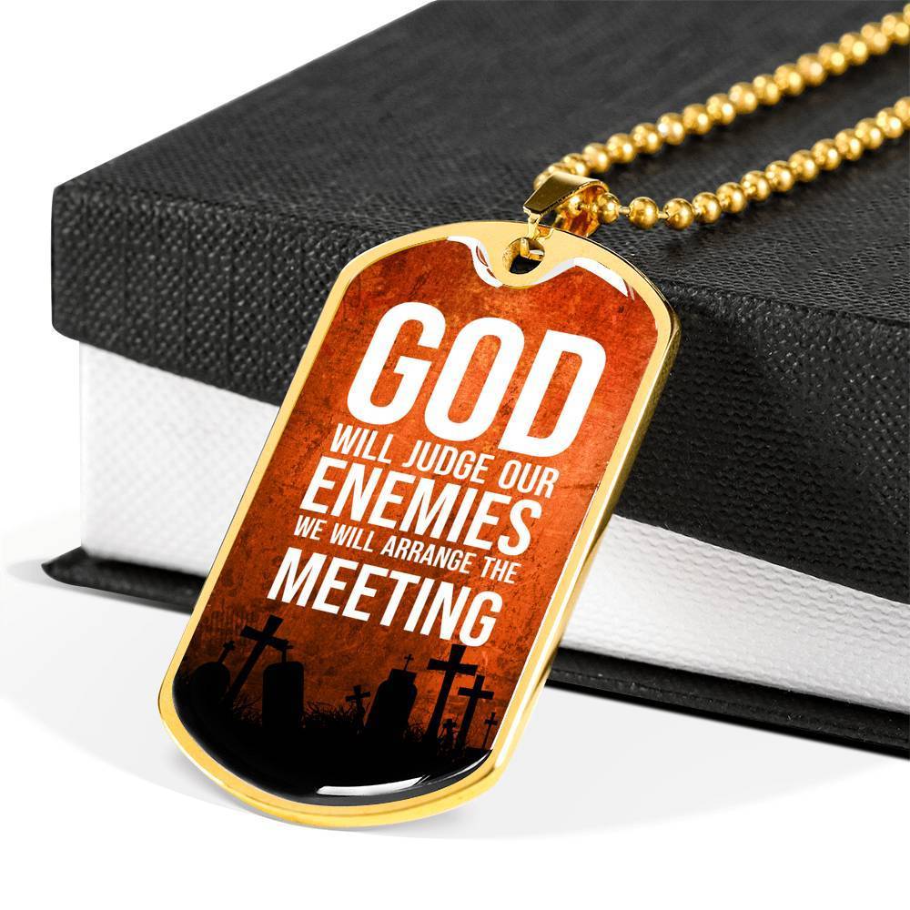 God Will Judge Our Enemies Orange Necklace Stainless Steel or 18k Gold Dog Tag 24" Chain-Express Your Love Gifts