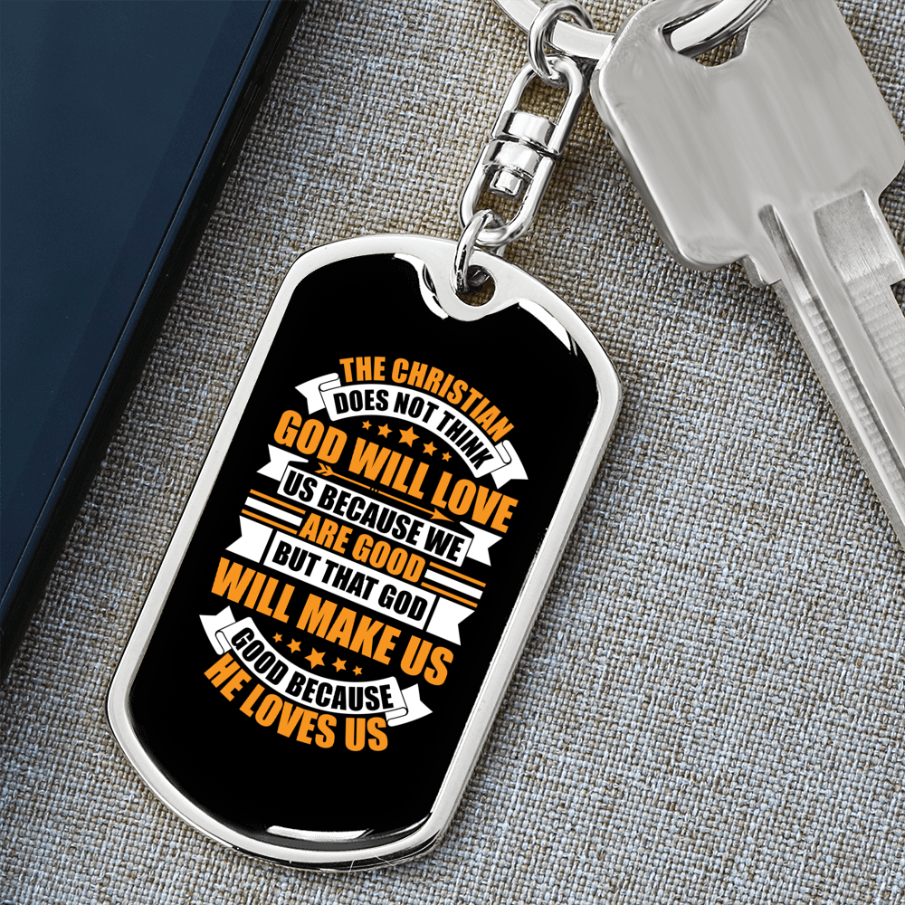 God Will Love Us Keychain Stainless Steel or 18k Gold Dog Tag Keyring-Express Your Love Gifts