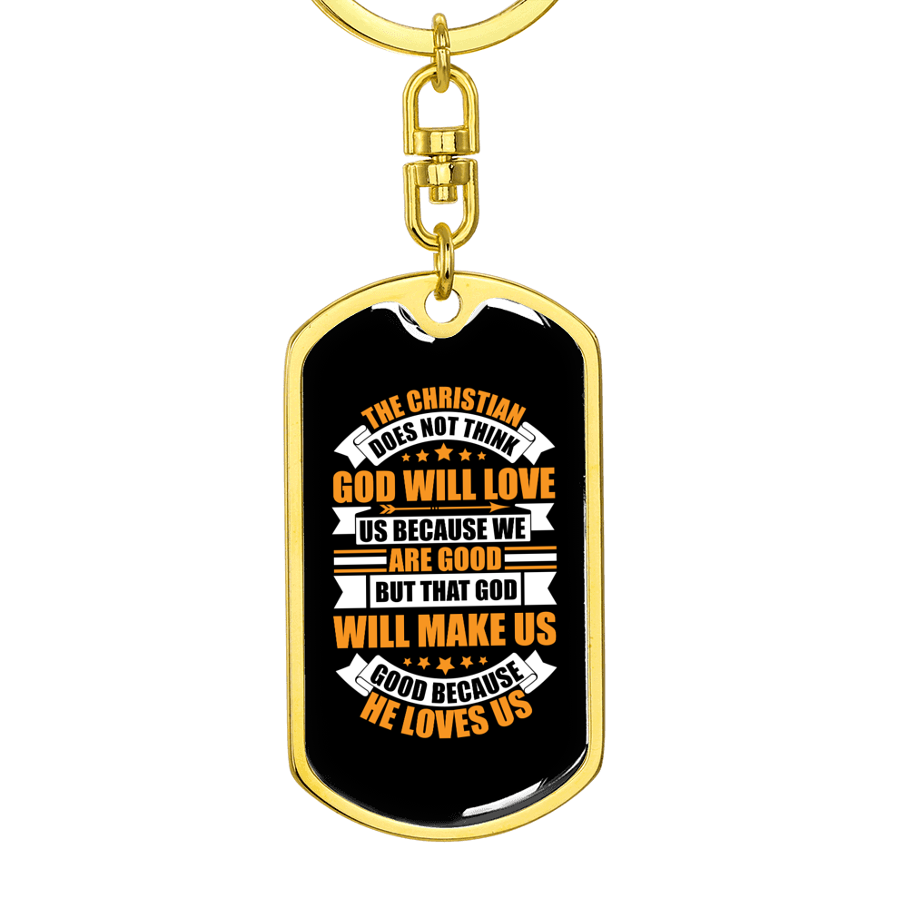 God Will Love Us Keychain Stainless Steel or 18k Gold Dog Tag Keyring-Express Your Love Gifts