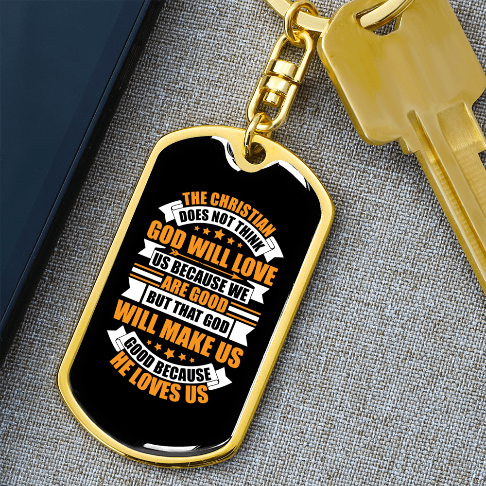 God Will Love Us Keychain Stainless Steel or 18k Gold Dog Tag Keyring-Express Your Love Gifts