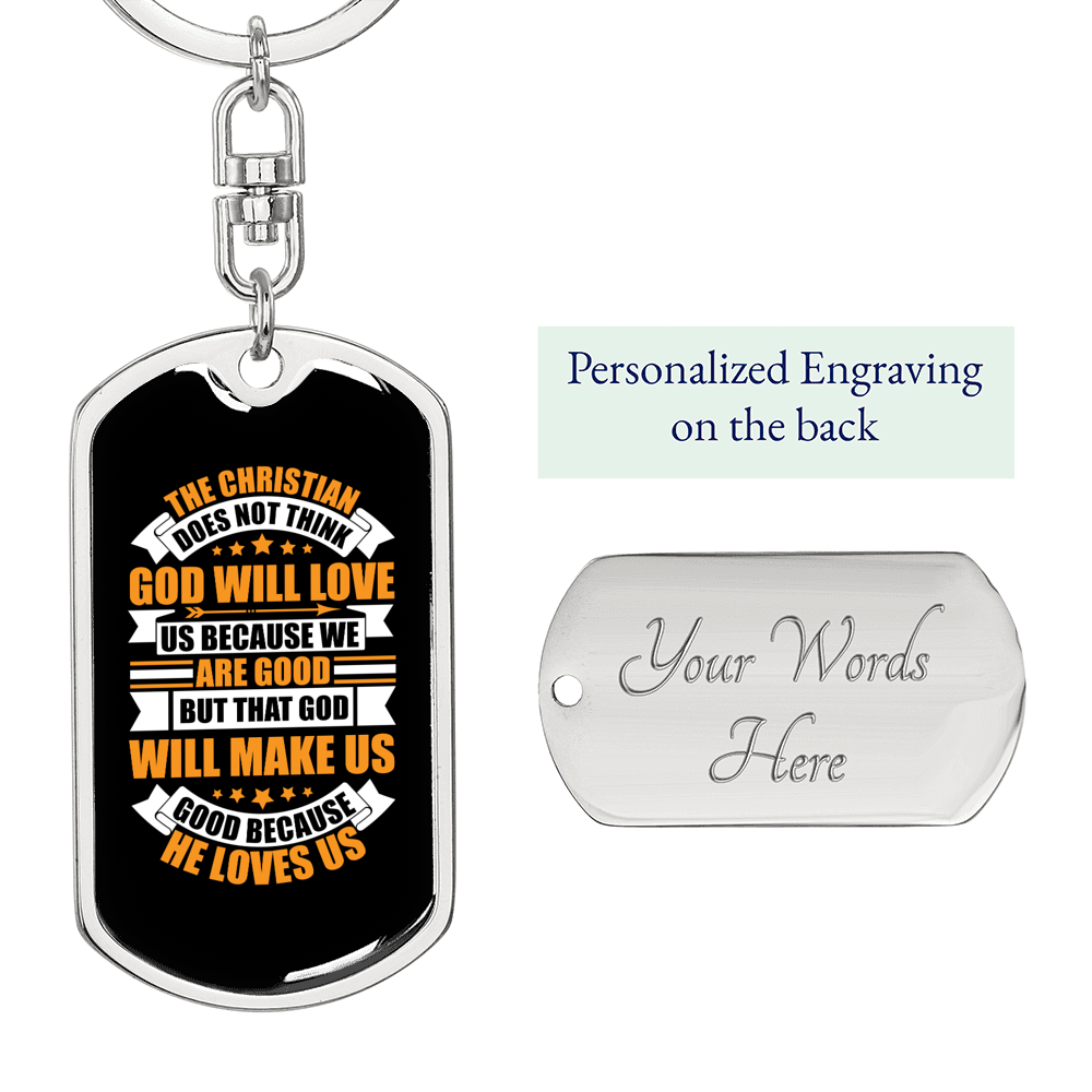 God Will Love Us Keychain Stainless Steel or 18k Gold Dog Tag Keyring-Express Your Love Gifts