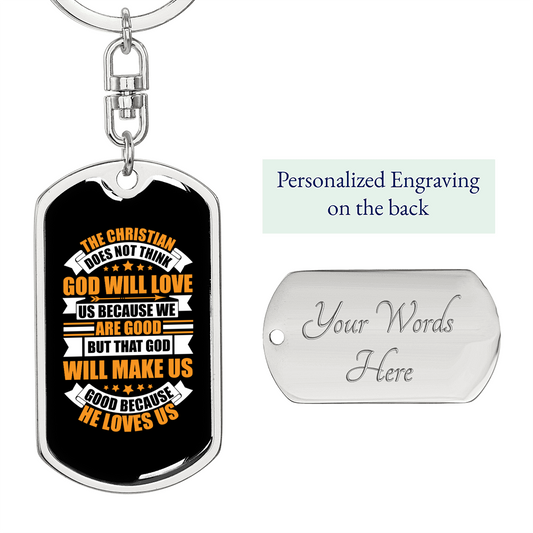 God Will Love Us Keychain Stainless Steel or 18k Gold Dog Tag Keyring-Express Your Love Gifts