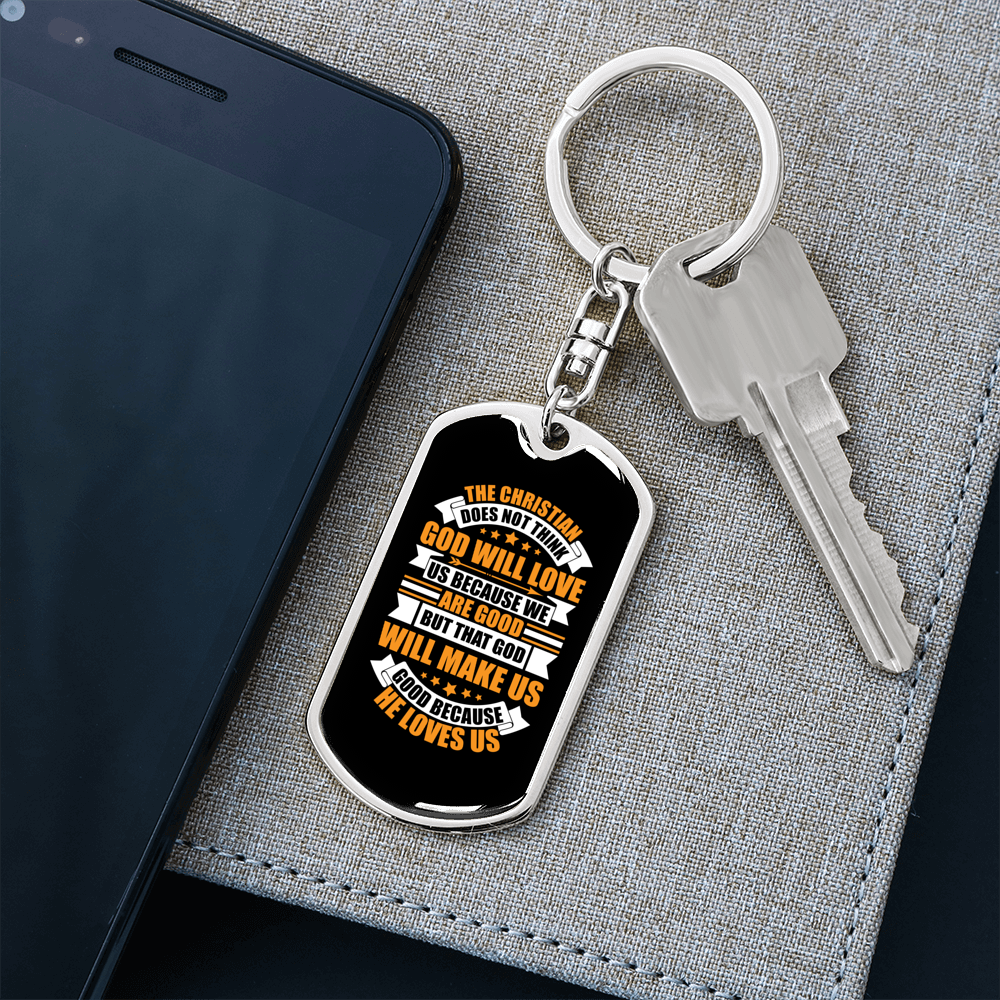 God Will Love Us Keychain Stainless Steel or 18k Gold Dog Tag Keyring-Express Your Love Gifts