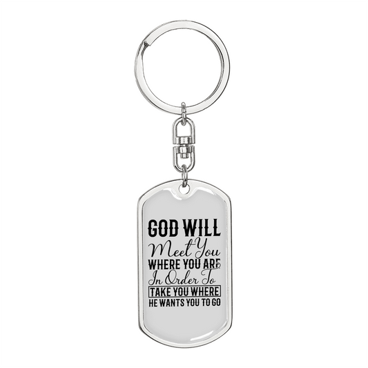 God Will Meet You Keychain Stainless Steel or 18k Gold Dog Tag Keyring-Express Your Love Gifts
