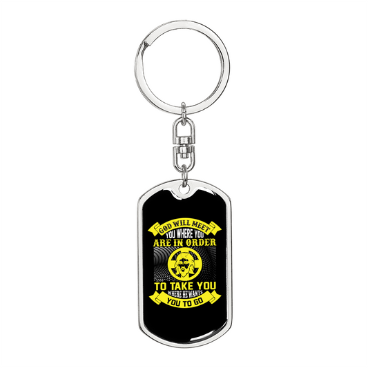 God Will Meet You Yellow Keychain Stainless Steel or 18k Gold Dog Tag Keyring-Express Your Love Gifts