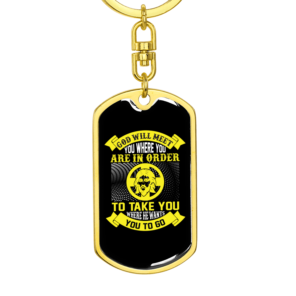 God Will Meet You Yellow Keychain Stainless Steel or 18k Gold Dog Tag Keyring-Express Your Love Gifts