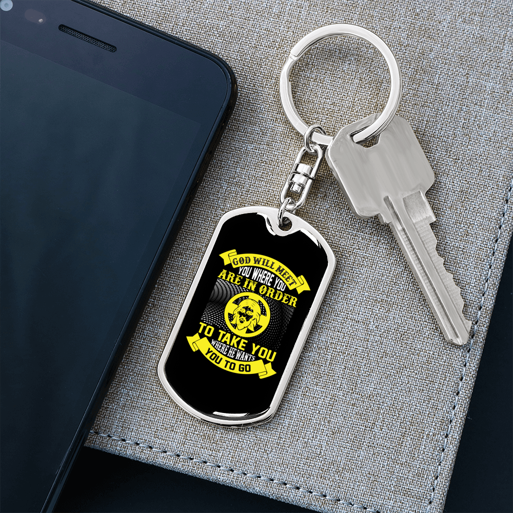 God Will Meet You Yellow Keychain Stainless Steel or 18k Gold Dog Tag Keyring-Express Your Love Gifts