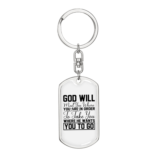 God Will Take You Keychain Stainless Steel or 18k Gold Dog Tag Keyring-Express Your Love Gifts