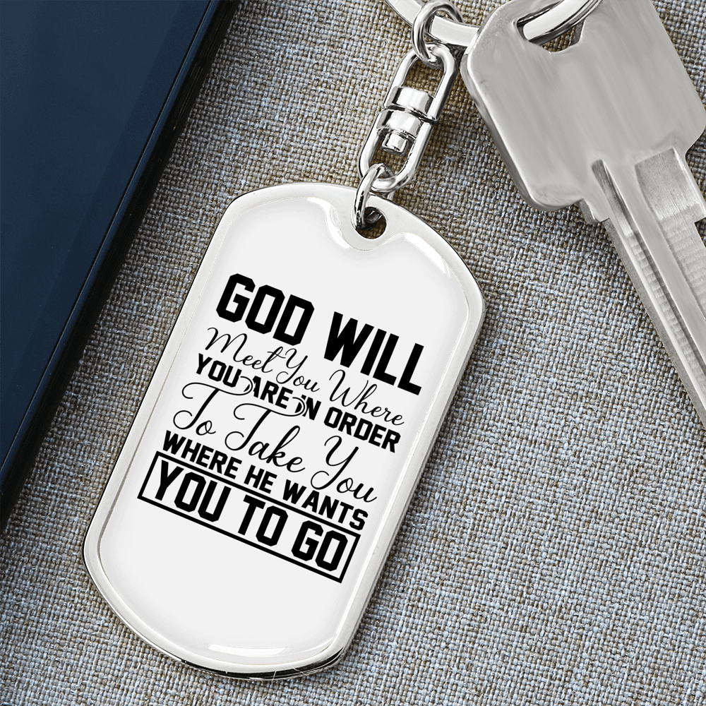 God Will Take You Keychain Stainless Steel or 18k Gold Dog Tag Keyring-Express Your Love Gifts
