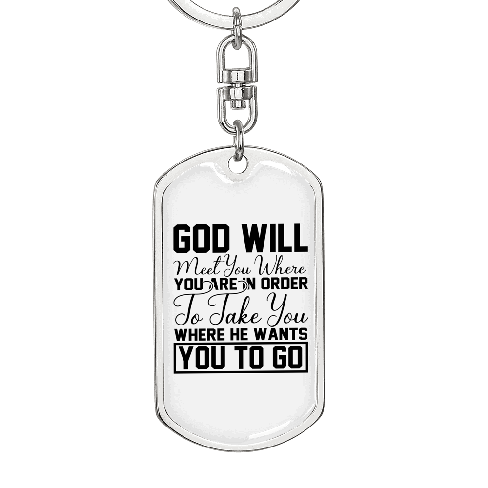 God Will Take You Keychain Stainless Steel or 18k Gold Dog Tag Keyring-Express Your Love Gifts