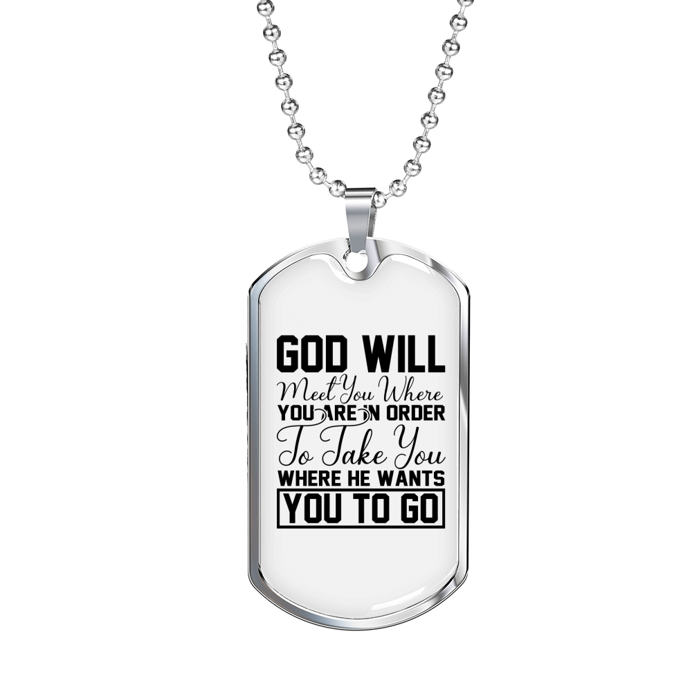 God Will Take You Necklace Stainless Steel or 18k Gold Dog Tag 24" Chain-Express Your Love Gifts