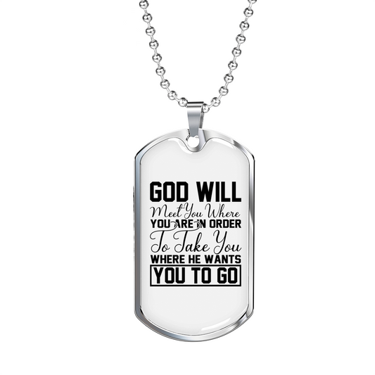 God Will Take You Necklace Stainless Steel or 18k Gold Dog Tag 24" Chain-Express Your Love Gifts