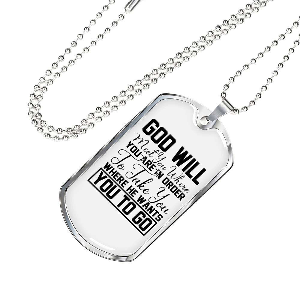 God Will Take You Necklace Stainless Steel or 18k Gold Dog Tag 24" Chain-Express Your Love Gifts