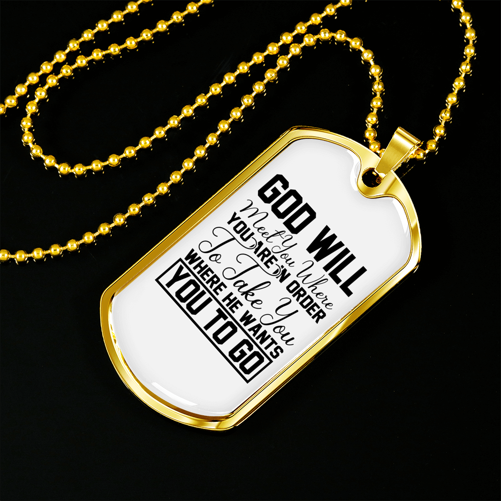God Will Take You Necklace Stainless Steel or 18k Gold Dog Tag 24" Chain-Express Your Love Gifts