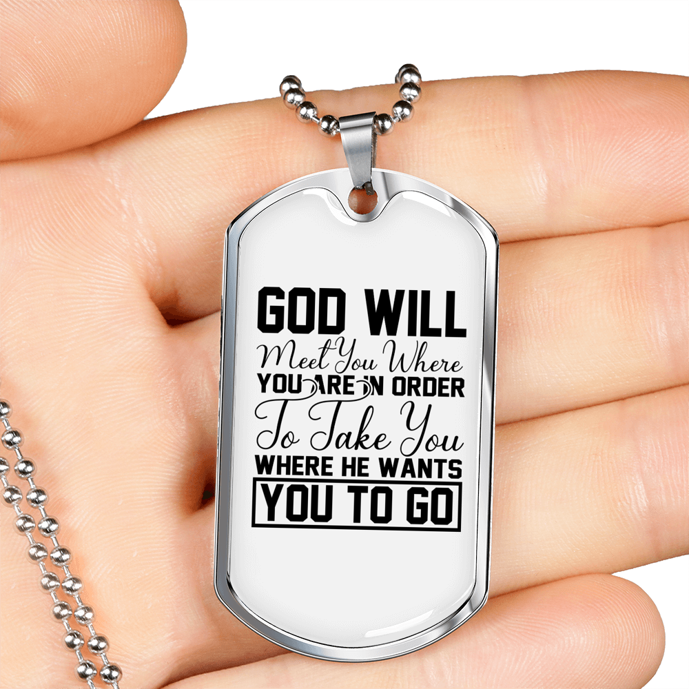 God Will Take You Necklace Stainless Steel or 18k Gold Dog Tag 24" Chain-Express Your Love Gifts