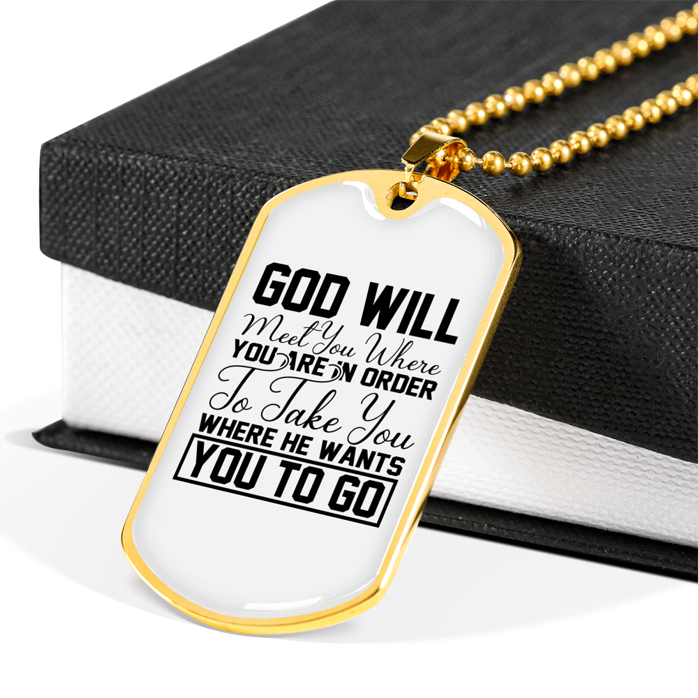 God Will Take You Necklace Stainless Steel or 18k Gold Dog Tag 24" Chain-Express Your Love Gifts