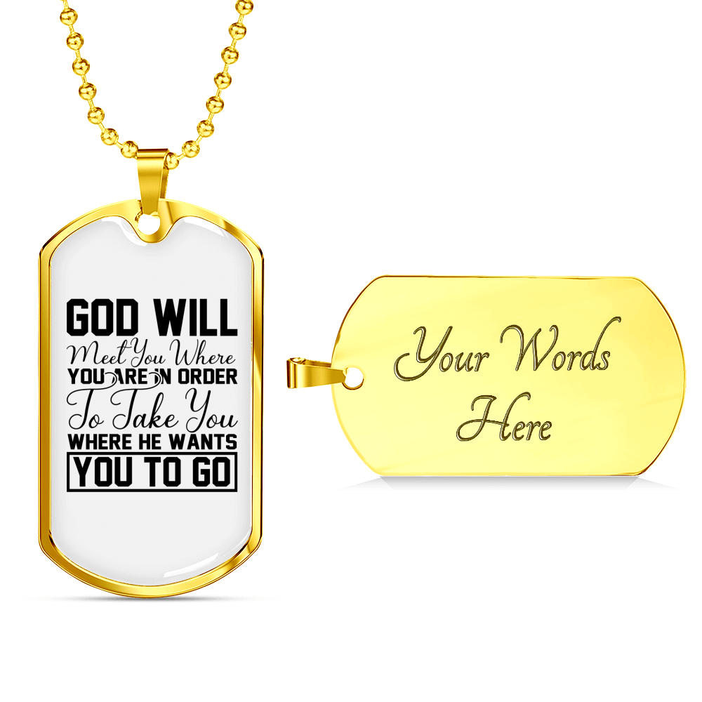 God Will Take You Necklace Stainless Steel or 18k Gold Dog Tag 24" Chain-Express Your Love Gifts
