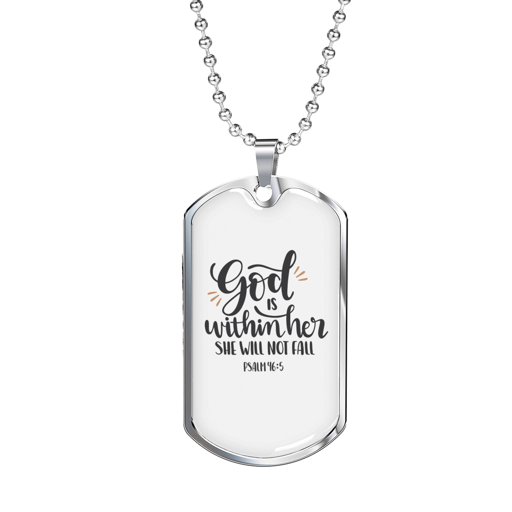 God Within Her Psalm 46:1 Necklace Stainless Steel or 18k Gold Dog Tag 24" Chain-Express Your Love Gifts