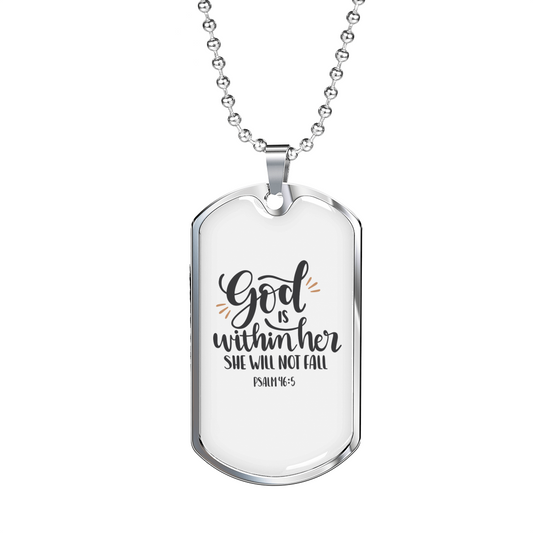 God Within Her Psalm 46:1 Necklace Stainless Steel or 18k Gold Dog Tag 24" Chain-Express Your Love Gifts