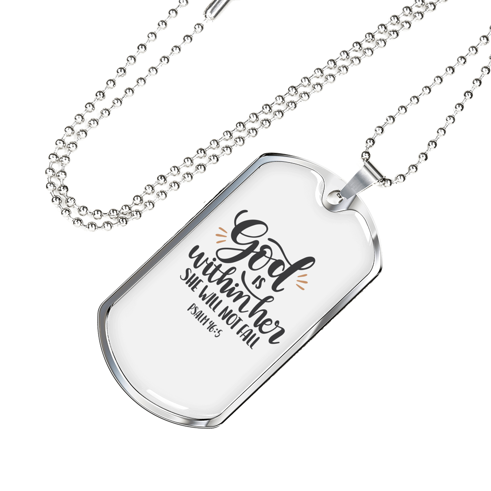 God Within Her Psalm 46:1 Necklace Stainless Steel or 18k Gold Dog Tag 24" Chain-Express Your Love Gifts