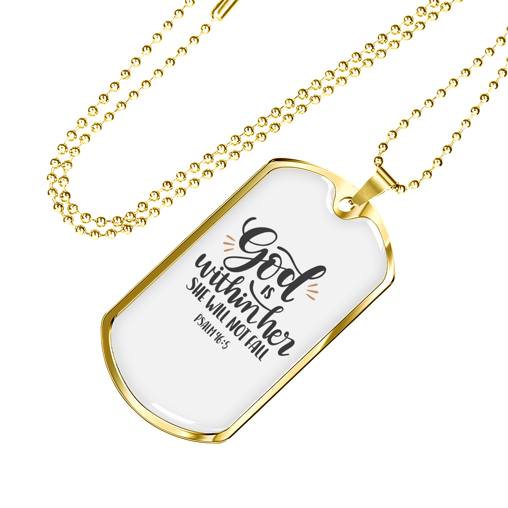 God Within Her Psalm 46:1 Necklace Stainless Steel or 18k Gold Dog Tag 24" Chain-Express Your Love Gifts