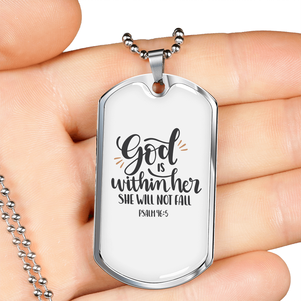 God Within Her Psalm 46:1 Necklace Stainless Steel or 18k Gold Dog Tag 24" Chain-Express Your Love Gifts
