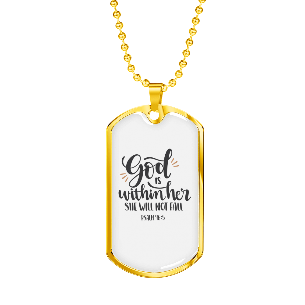 God Within Her Psalm 46:1 Necklace Stainless Steel or 18k Gold Dog Tag 24" Chain-Express Your Love Gifts