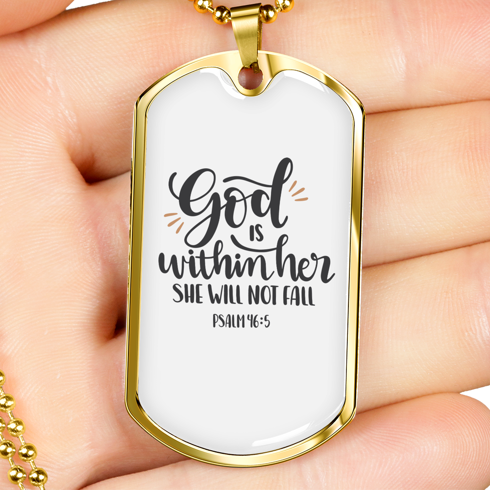 God Within Her Psalm 46:1 Necklace Stainless Steel or 18k Gold Dog Tag 24" Chain-Express Your Love Gifts