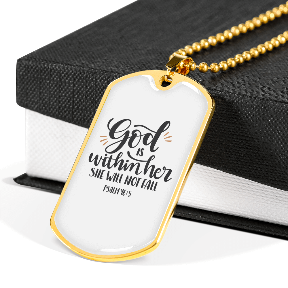 God Within Her Psalm 46:1 Necklace Stainless Steel or 18k Gold Dog Tag 24" Chain-Express Your Love Gifts