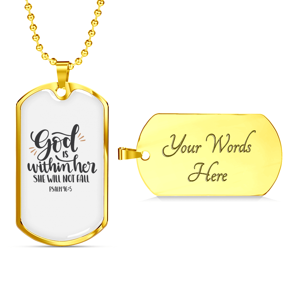 God Within Her Psalm 46:1 Necklace Stainless Steel or 18k Gold Dog Tag 24" Chain-Express Your Love Gifts