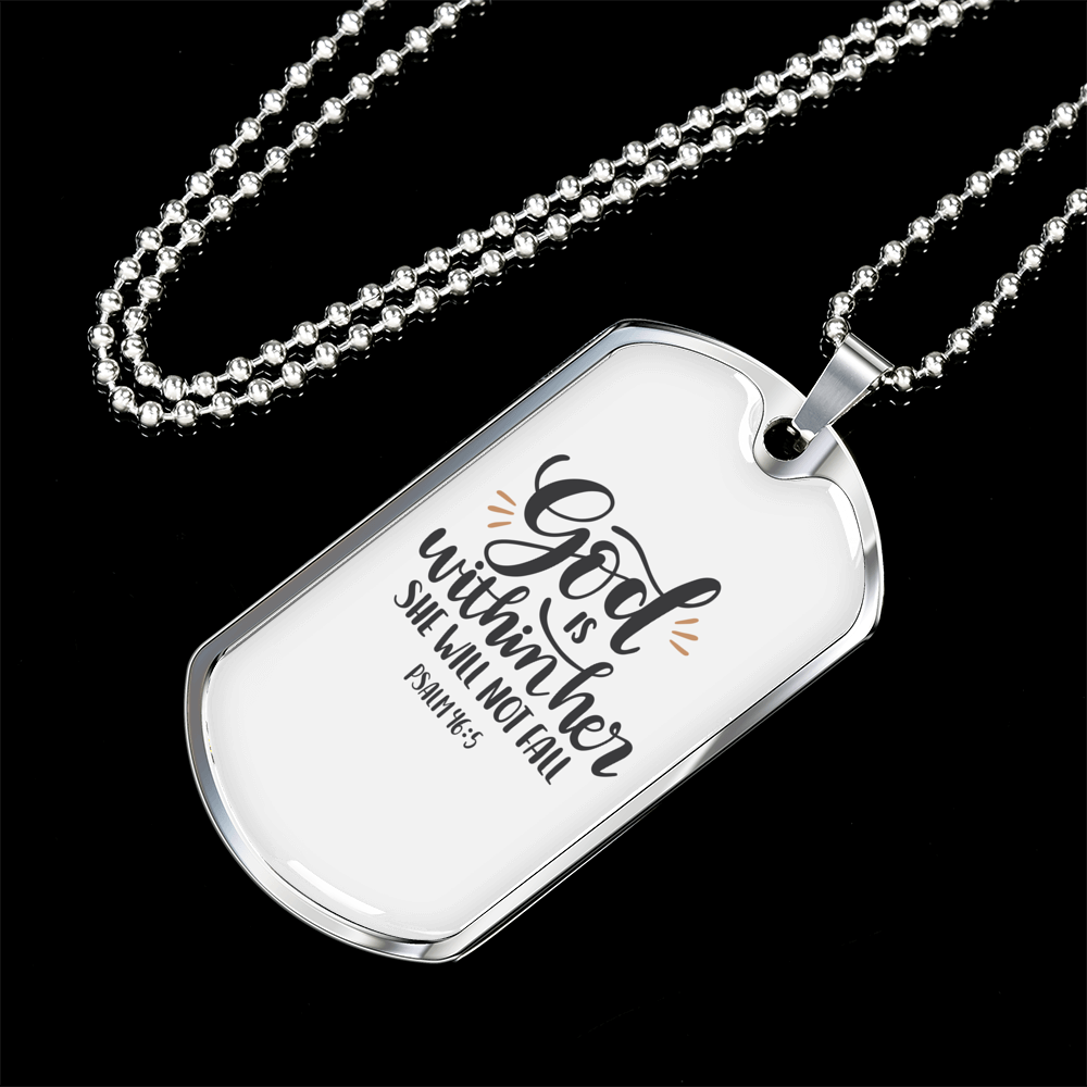 God Within Her Psalm 46:1 Necklace Stainless Steel or 18k Gold Dog Tag 24" Chain-Express Your Love Gifts