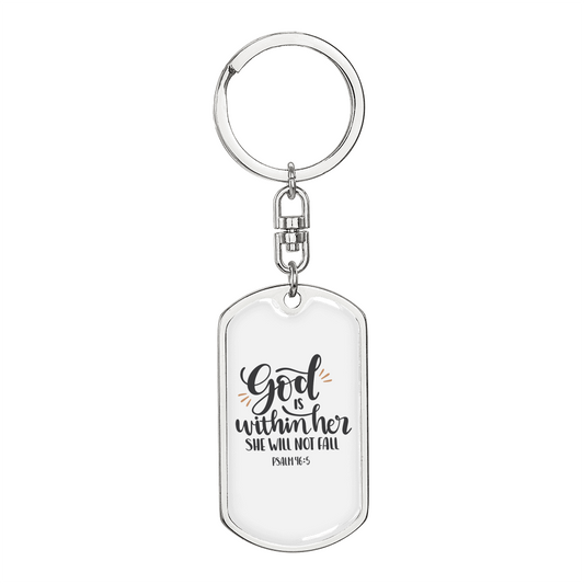 God Within Her Psalm 46:5 Keychain Stainless Steel or 18k Gold Dog Tag Keyring-Express Your Love Gifts