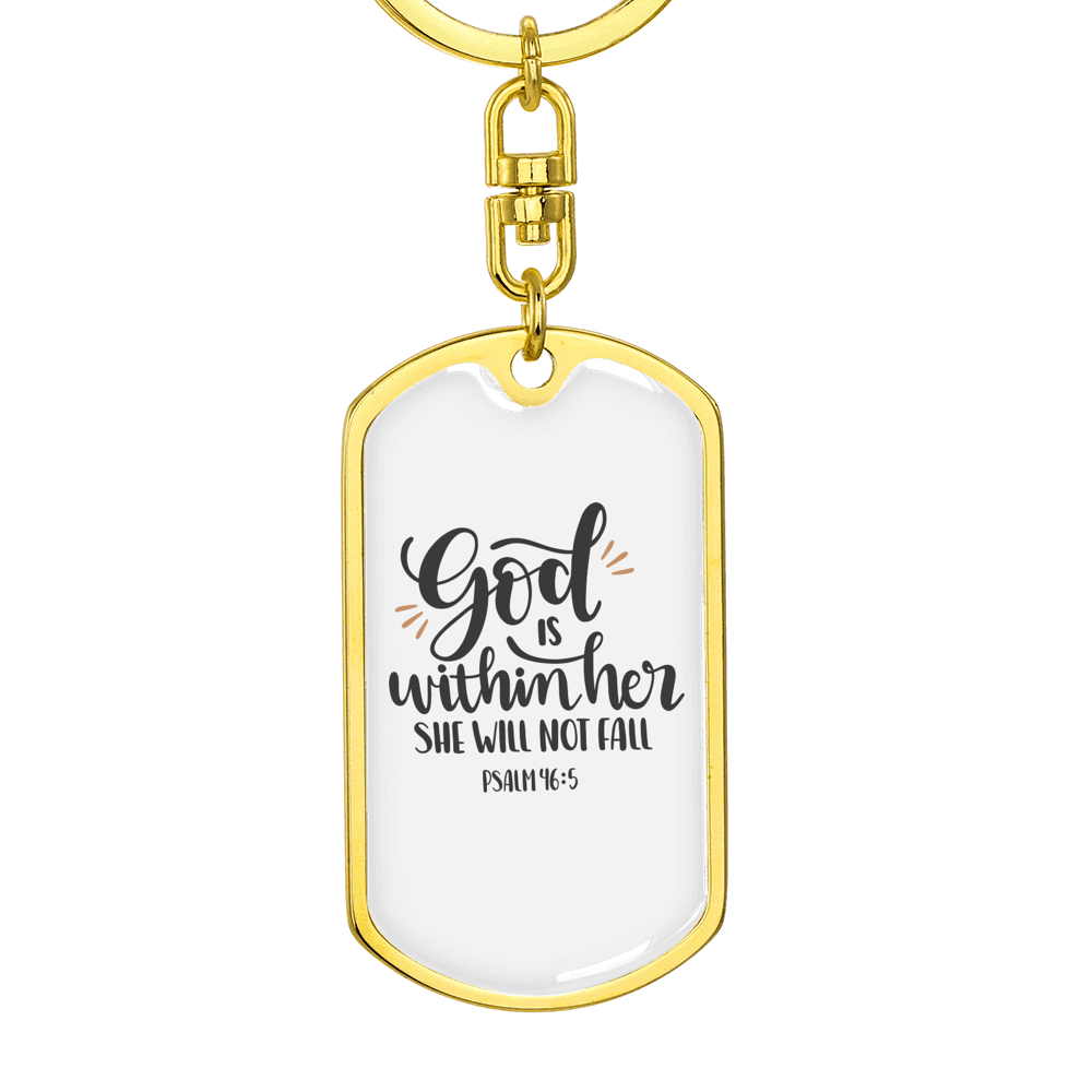 God Within Her Psalm 46:5 Keychain Stainless Steel or 18k Gold Dog Tag Keyring-Express Your Love Gifts