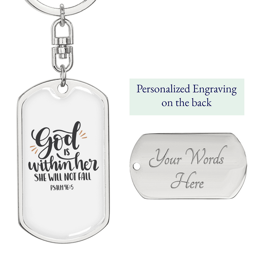 God Within Her Psalm 46:5 Keychain Stainless Steel or 18k Gold Dog Tag Keyring-Express Your Love Gifts