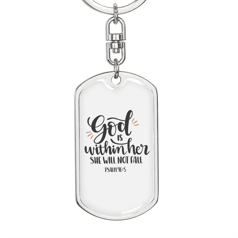 God Within Her Psalm 46:5 Keychain Stainless Steel or 18k Gold Dog Tag Keyring-Express Your Love Gifts