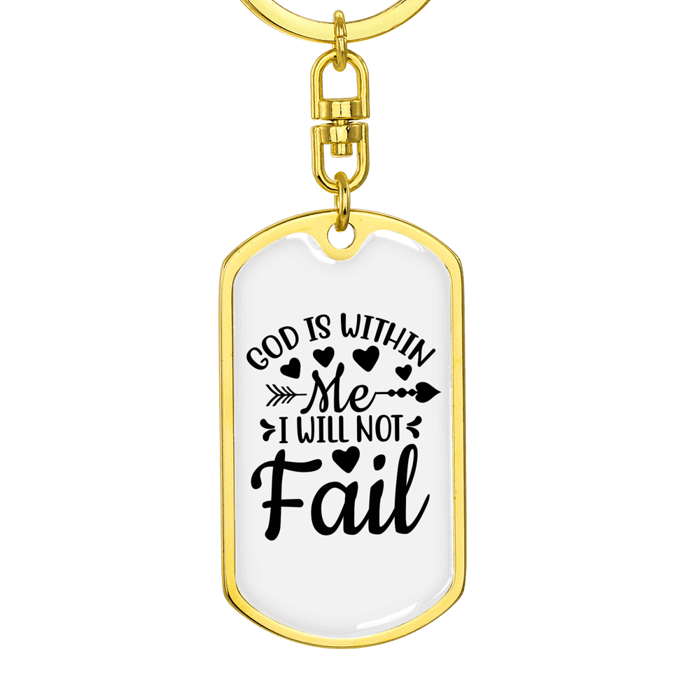 God Within Me Keychain Stainless Steel or 18k Gold Dog Tag Keyring-Express Your Love Gifts